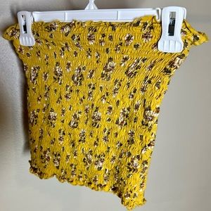 Yellow mustard Strapless, ruffle, cropped tank top floral